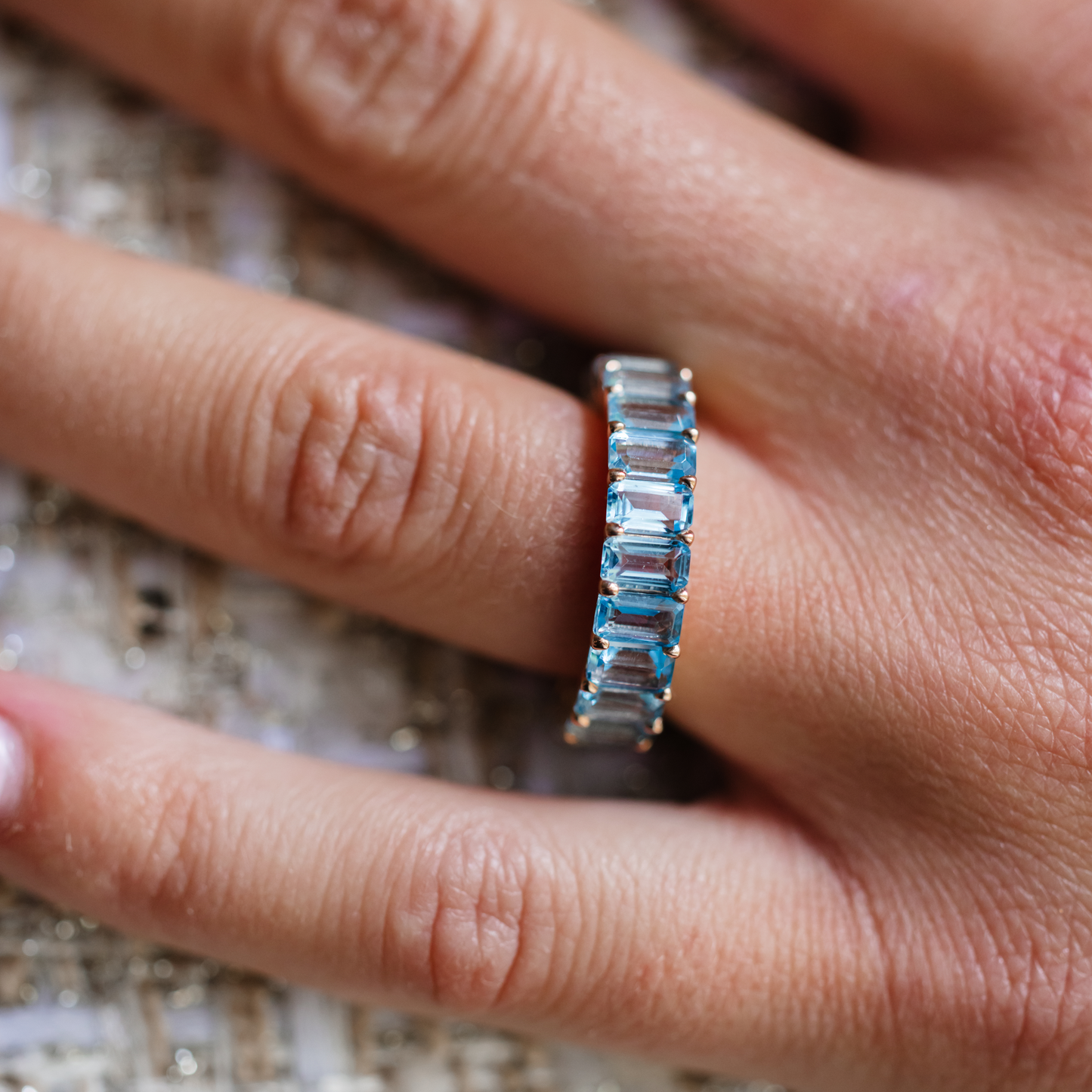 Birthstone Emerald Cut Band