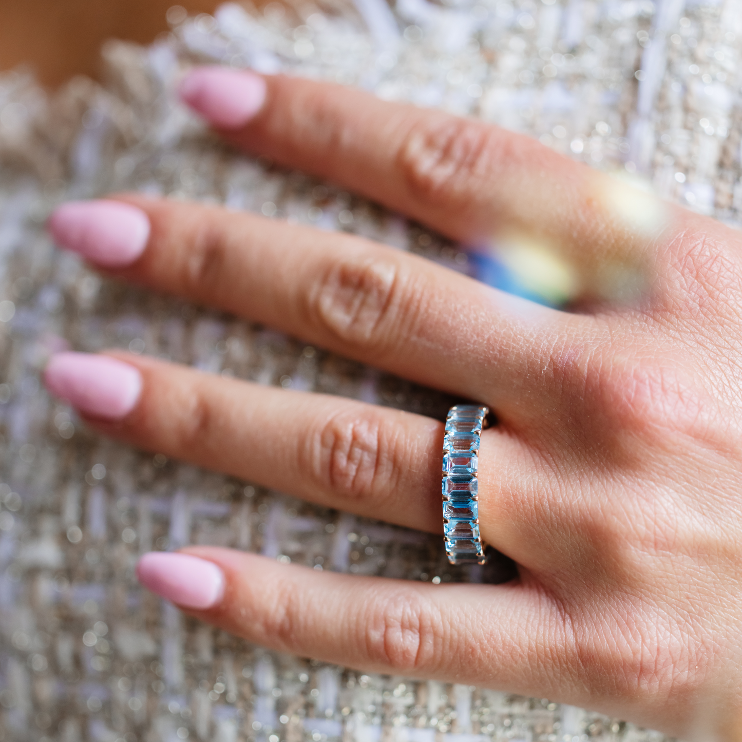 Birthstone Emerald Cut Band