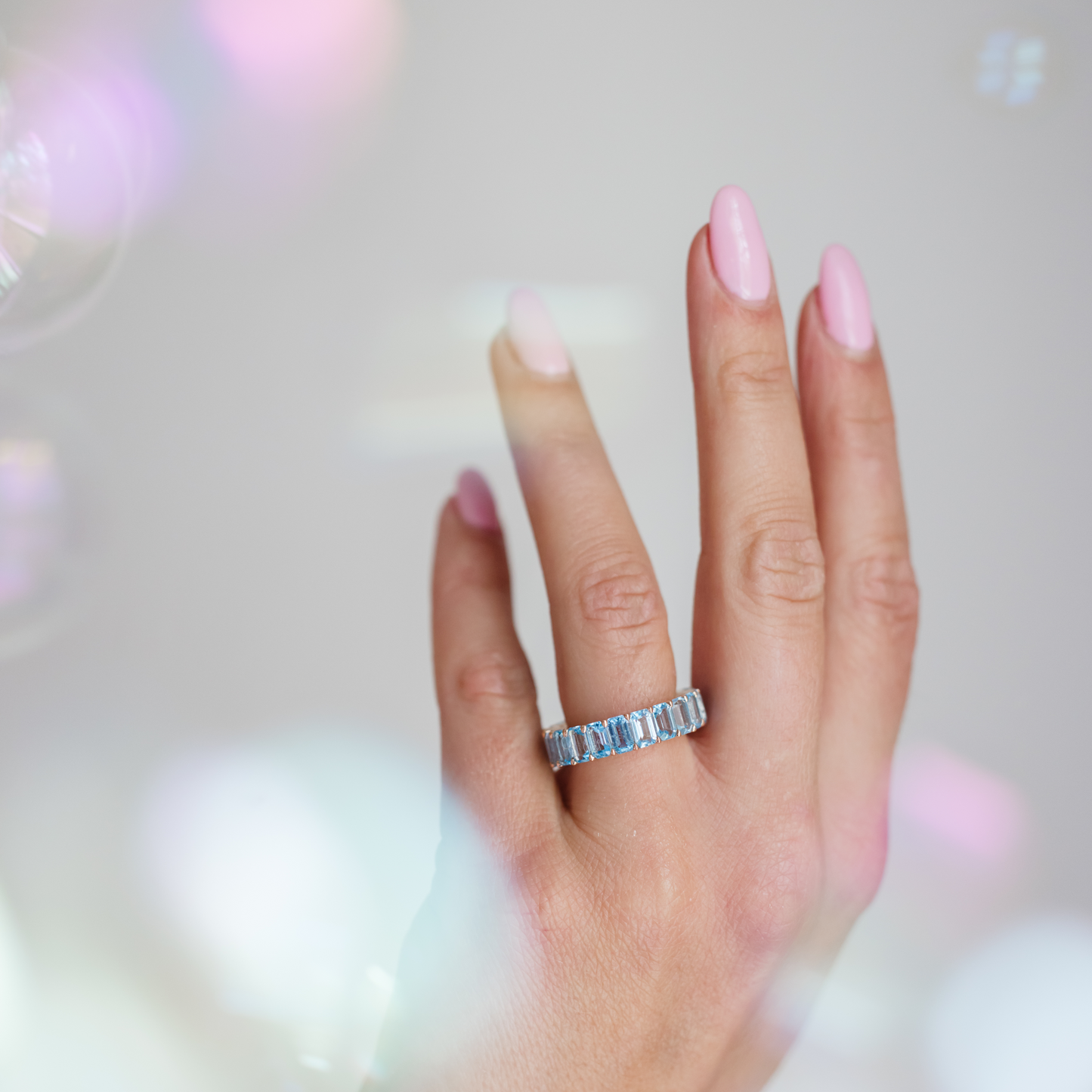 Birthstone Emerald Cut Band