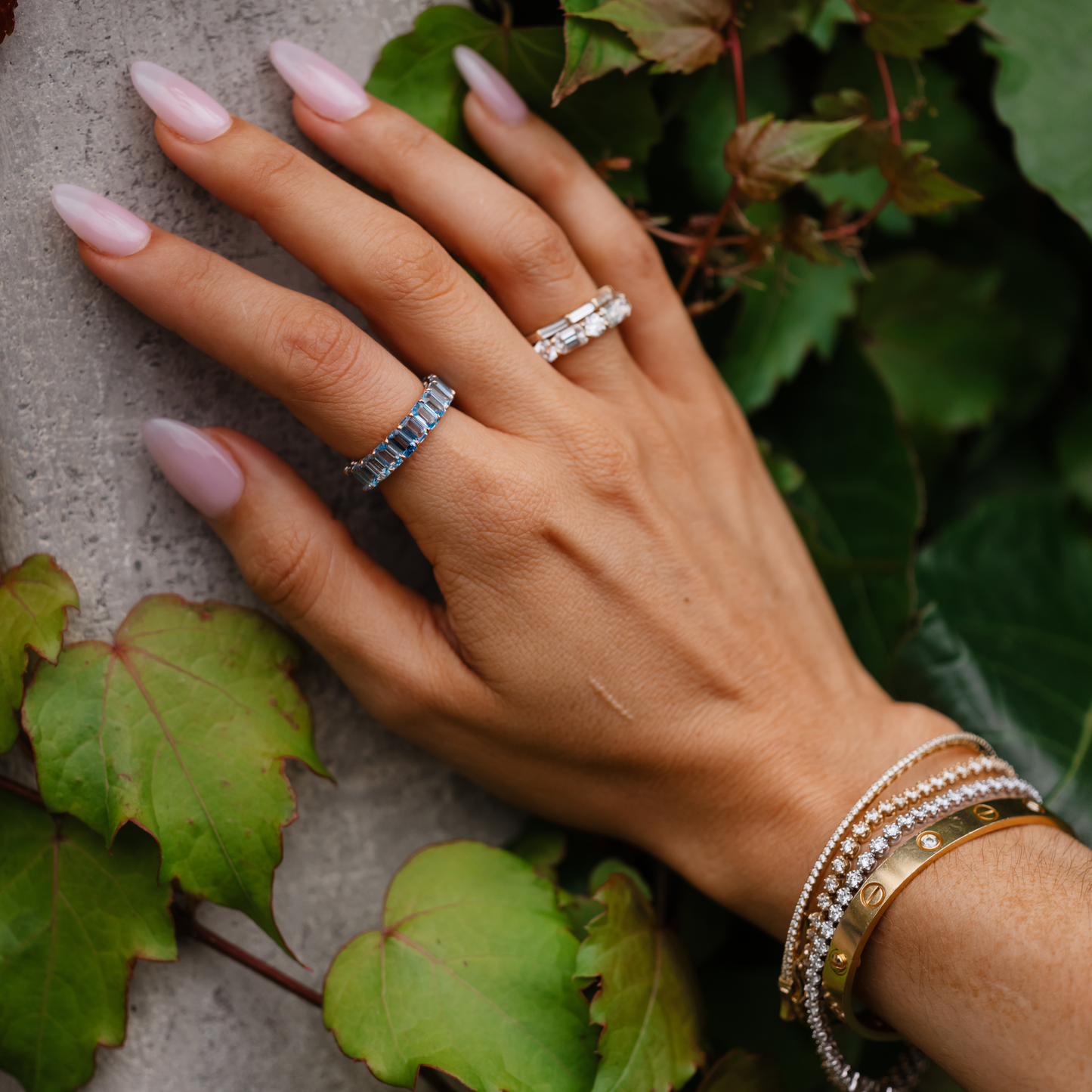 Birthstone Emerald Cut Band