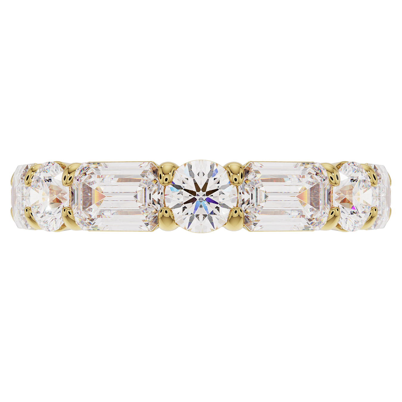 4mm Sideways Emerald & Rounds Diamond Band