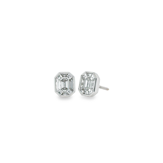 Emerald Cut Diamond Illusion Studs