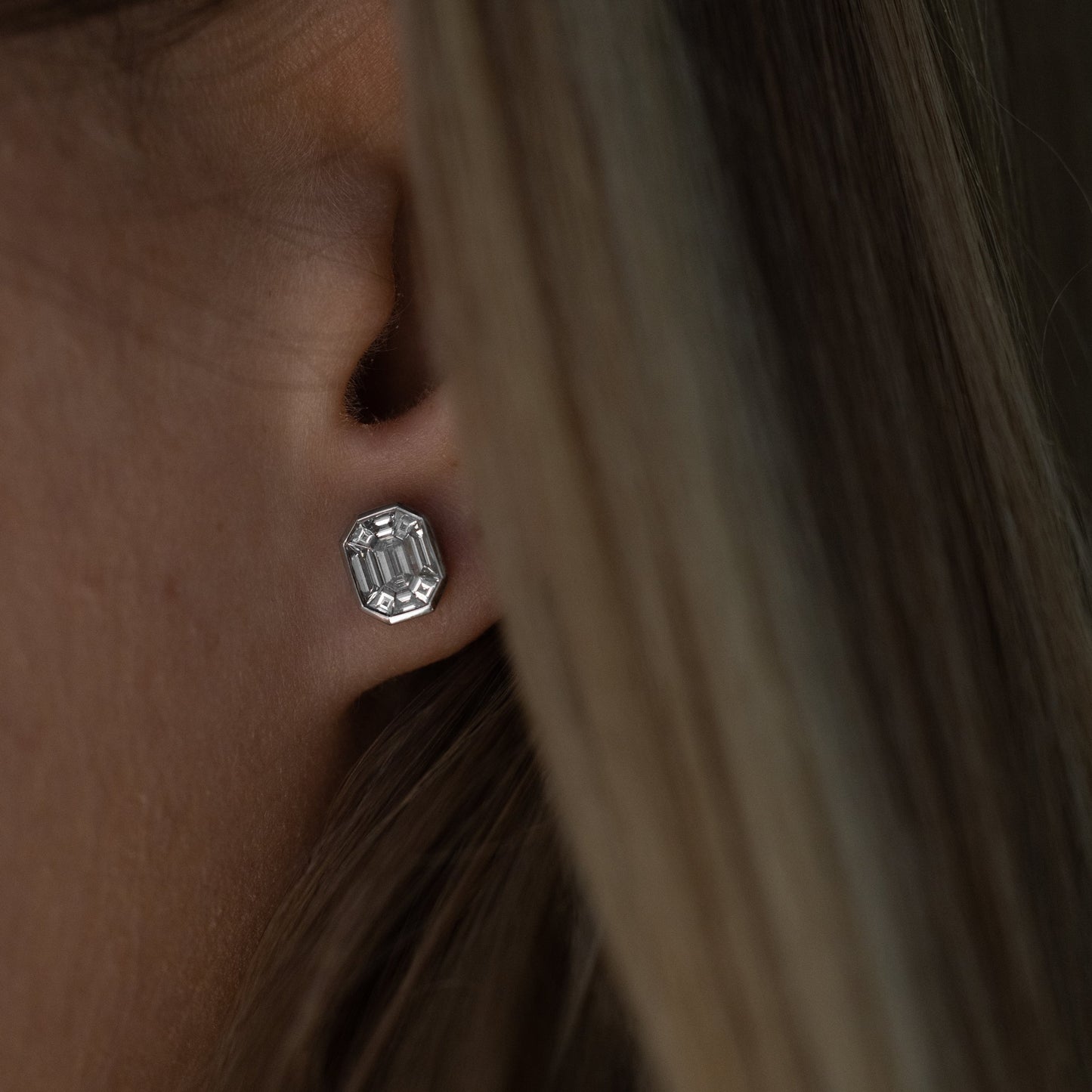 Emerald Cut Diamond Illusion Studs