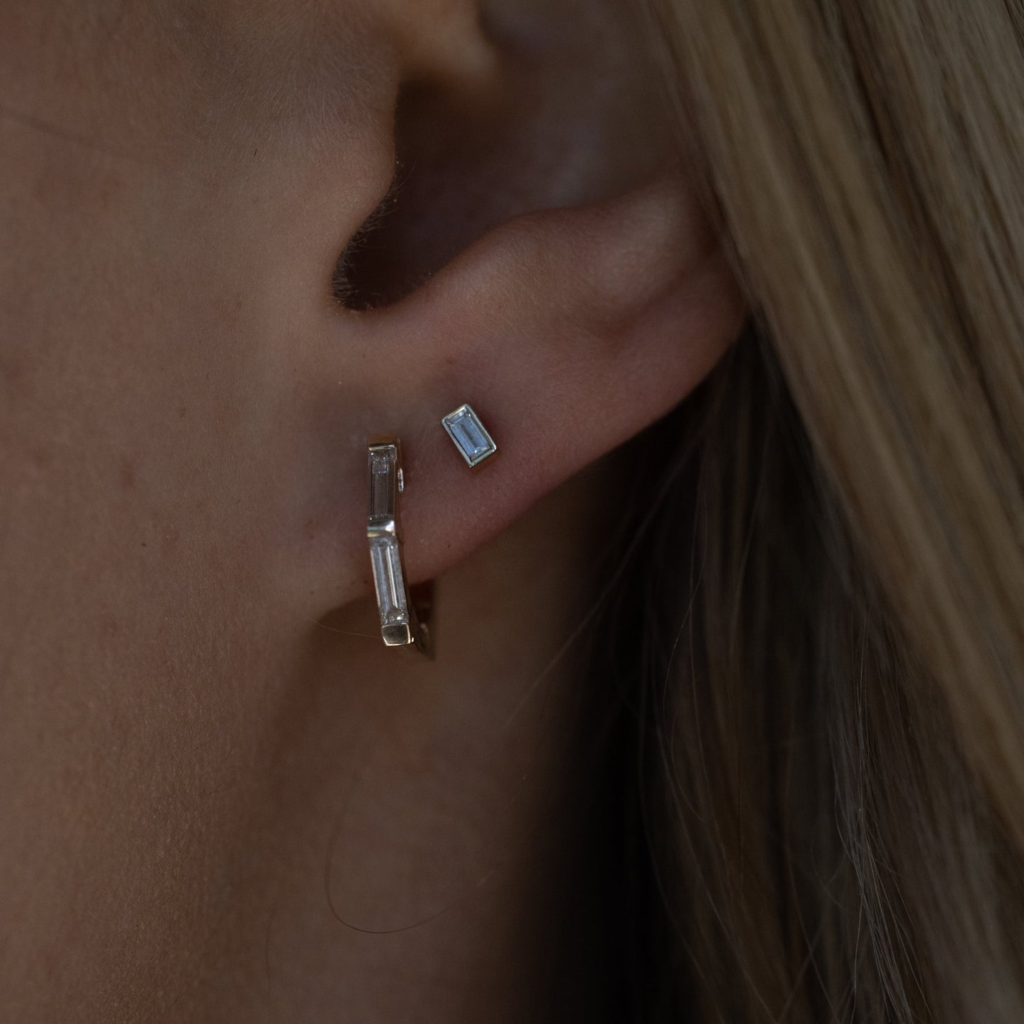Tiny Baguette Diamond Studs