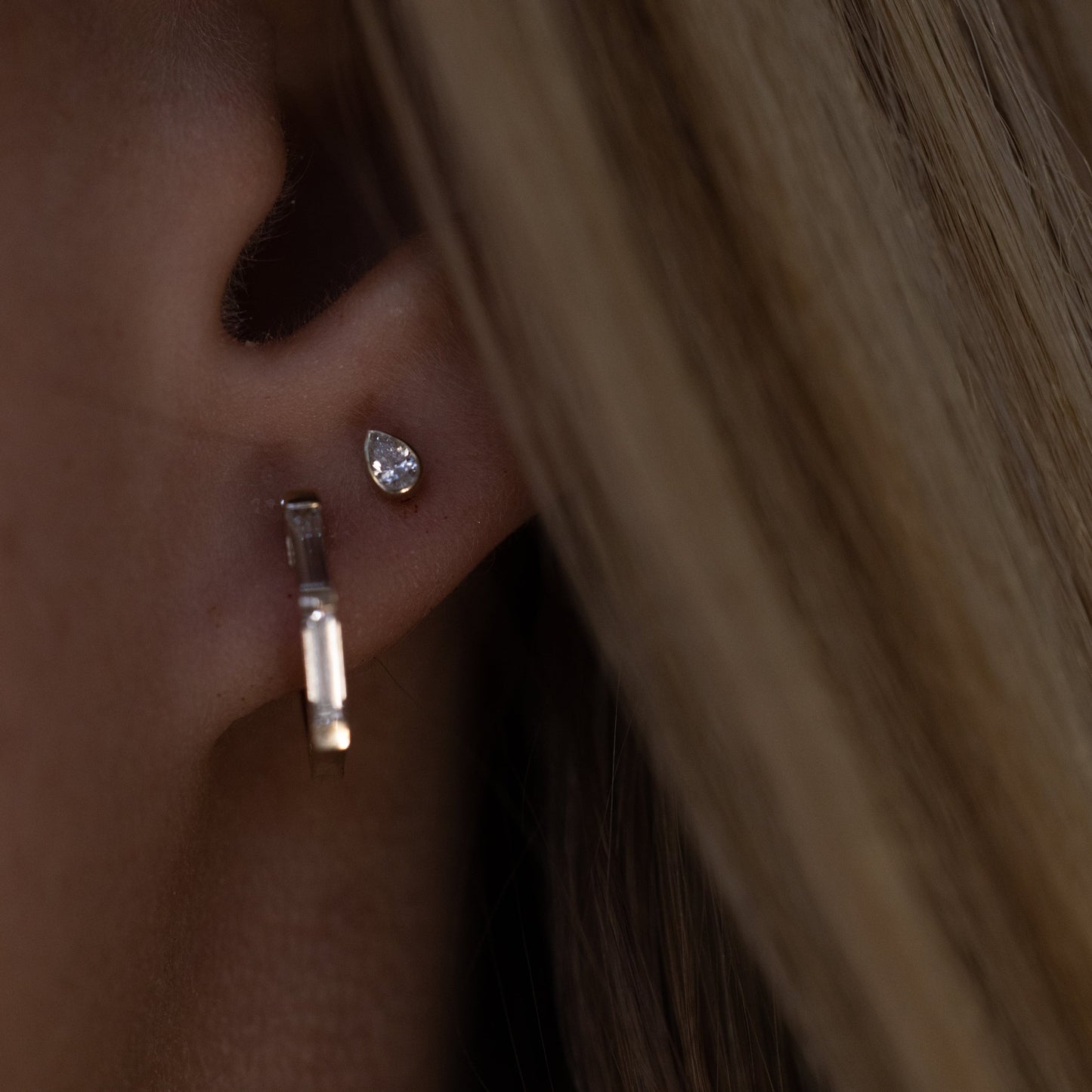 Tiny Pear Diamond Studs